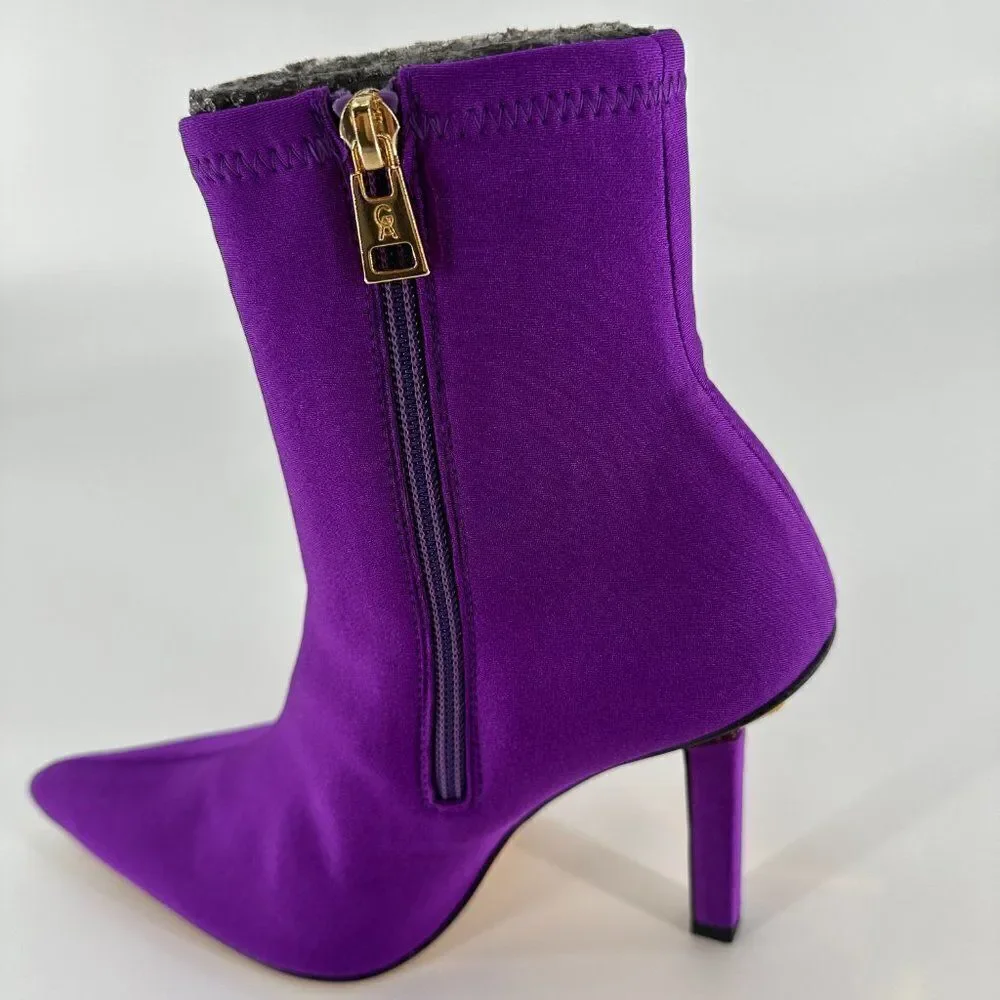 Good American High Kickstand Purple Pointed Toe Neoprene Booties Size 8